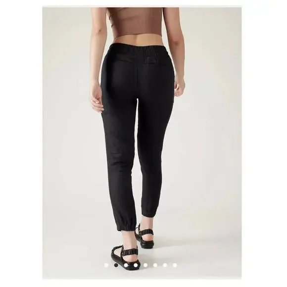 Athleta Cabo Linen Jogger Pant Faded Black Zip Pocket Pants Women's Size 8 - Picture 7 of 13